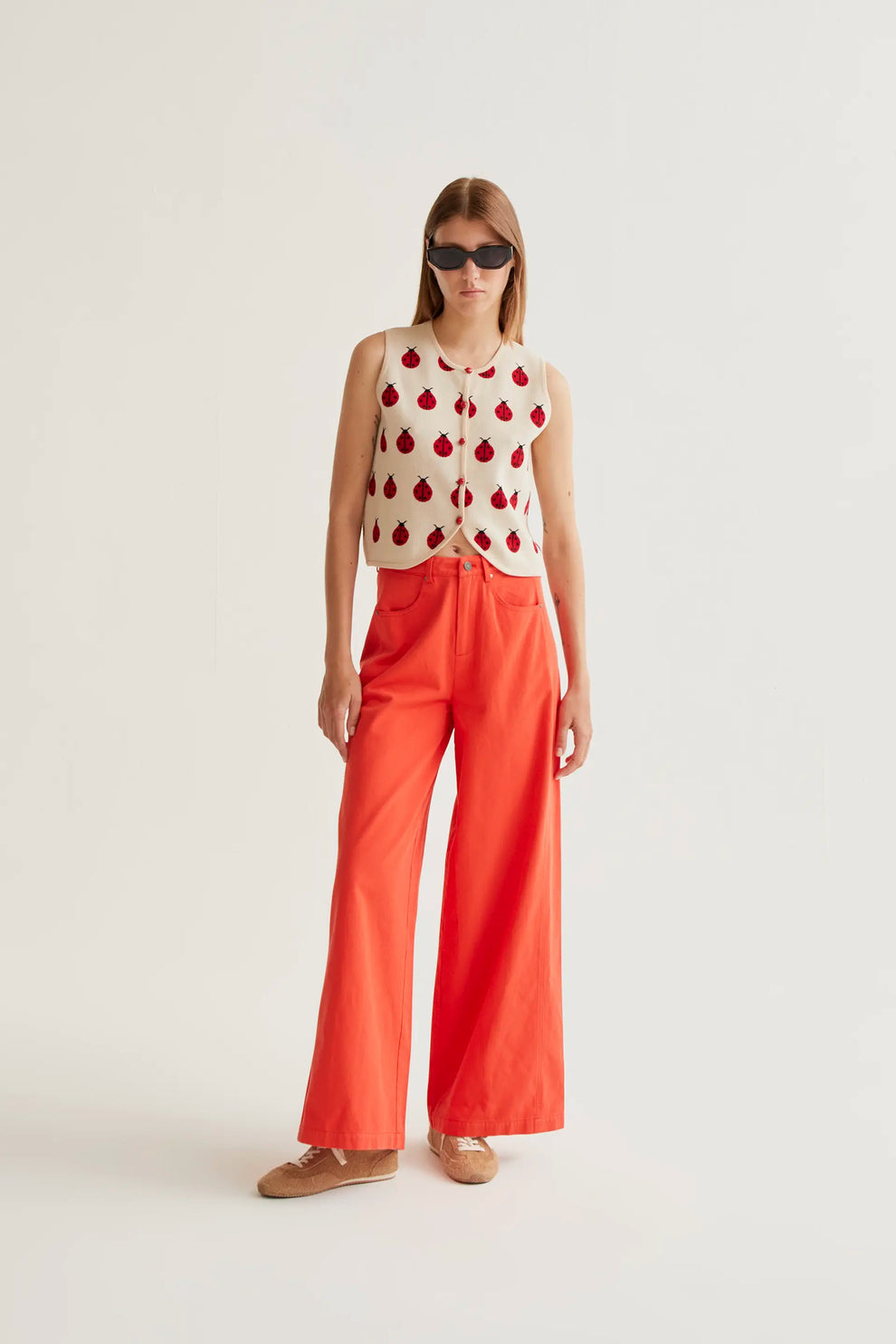 Red Coccinella print knit top