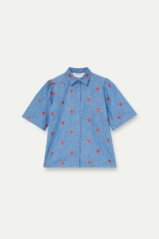 CHAMBRAY SHIRT WITH EMBROIDERED HEARTS