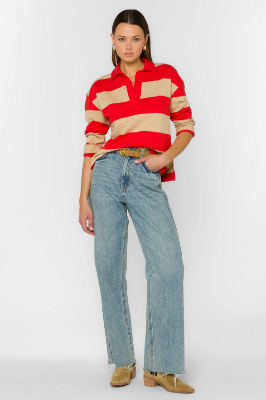 SAILOR RED RUGBY STRIPE TOP