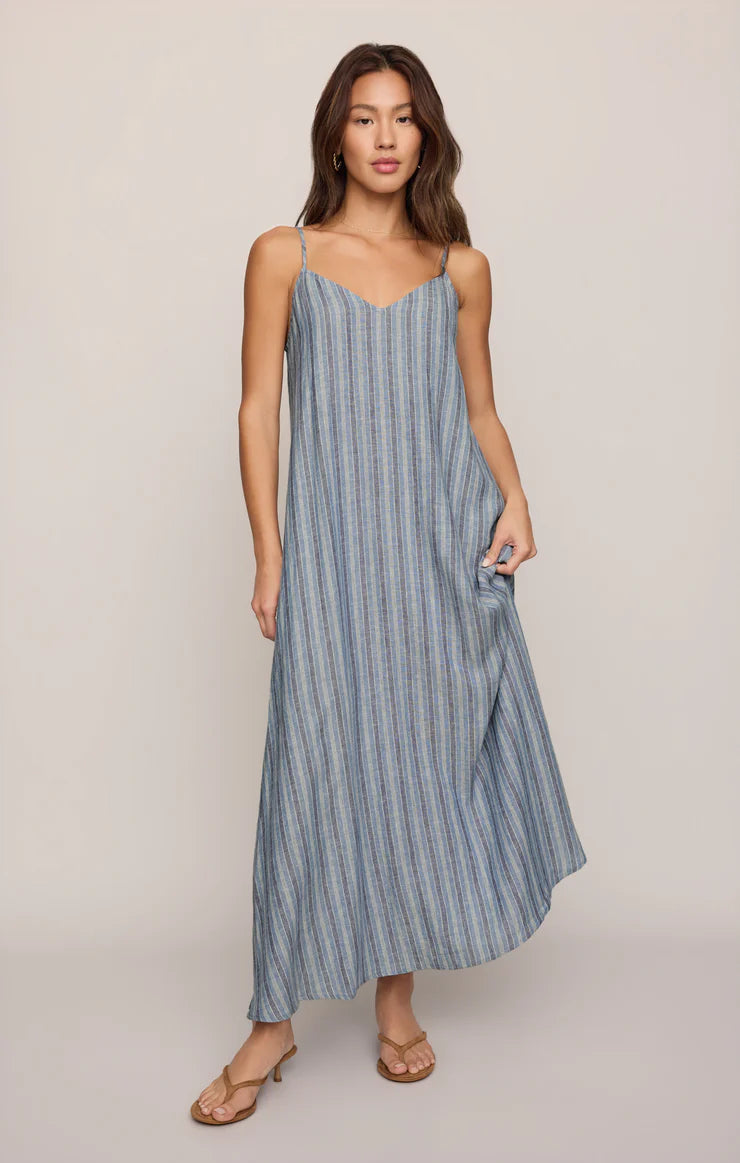 SANDCOMBER STRIPED LINEN MIDI DRESS