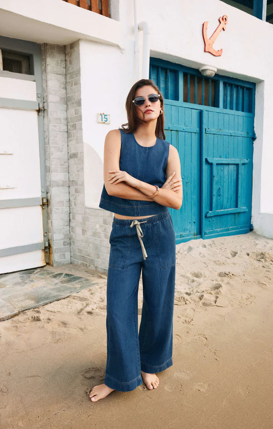 SUN SEEKER DENIM CROPPED TANK