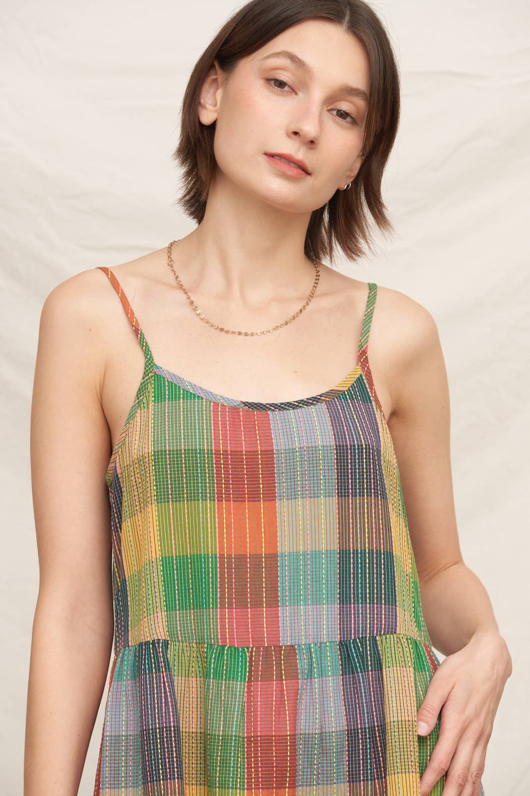 PLAID TIERED MINI DRESS