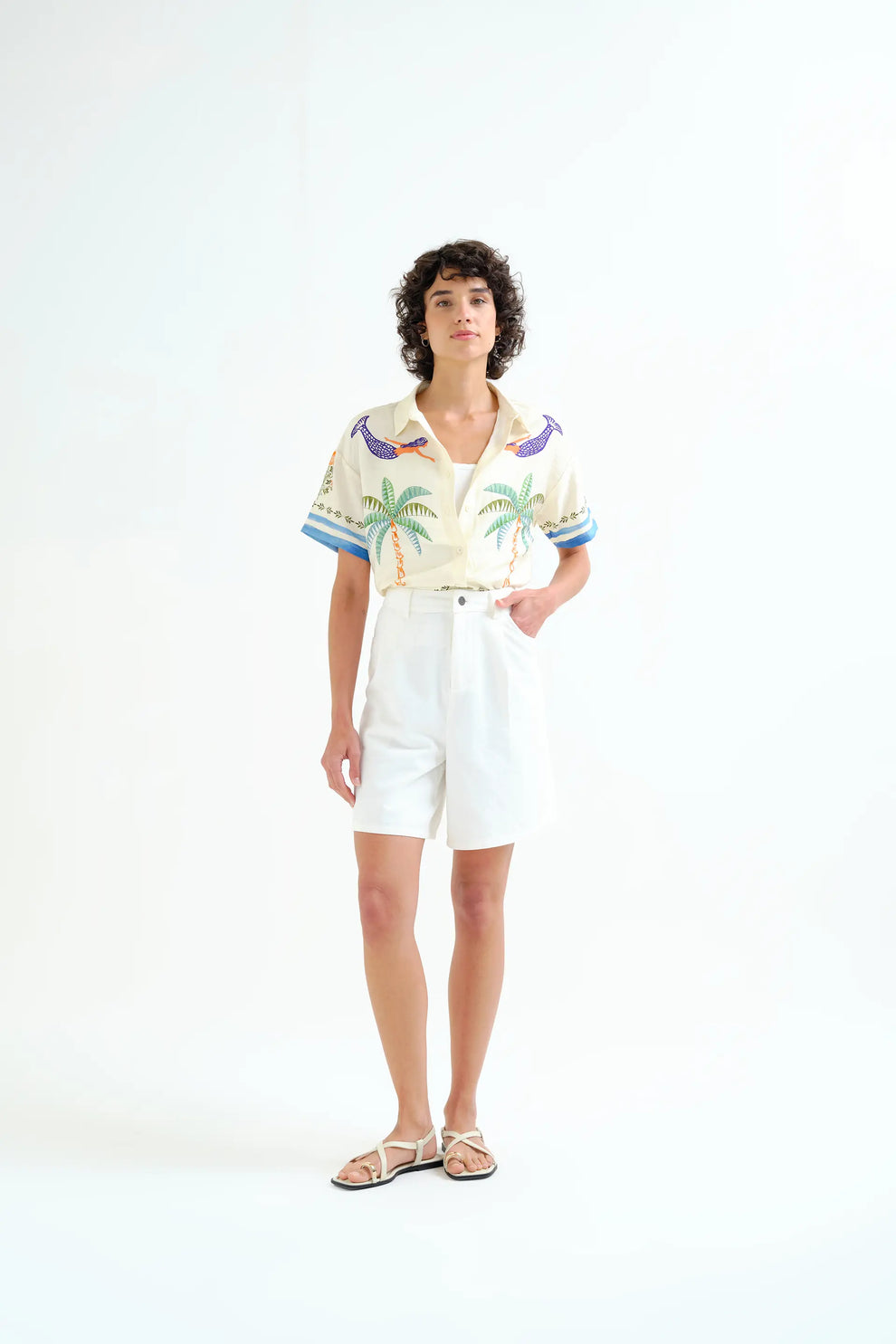 PALM AND  MERMAID PRINT SHIRT