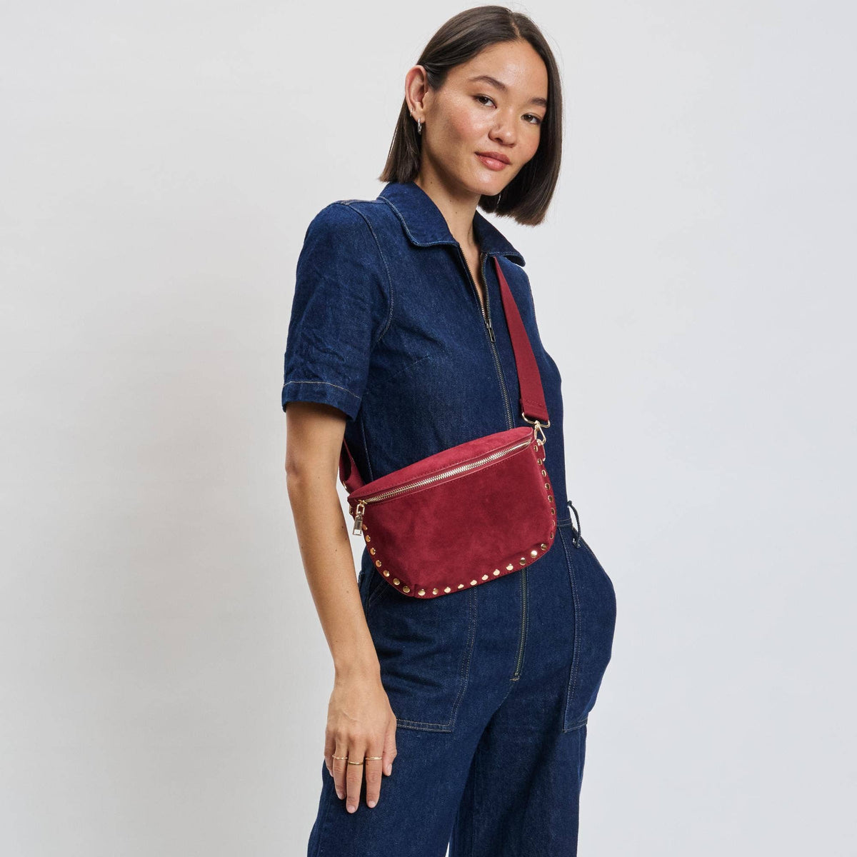 Gizelle-Suede Belt Bag: Tan
