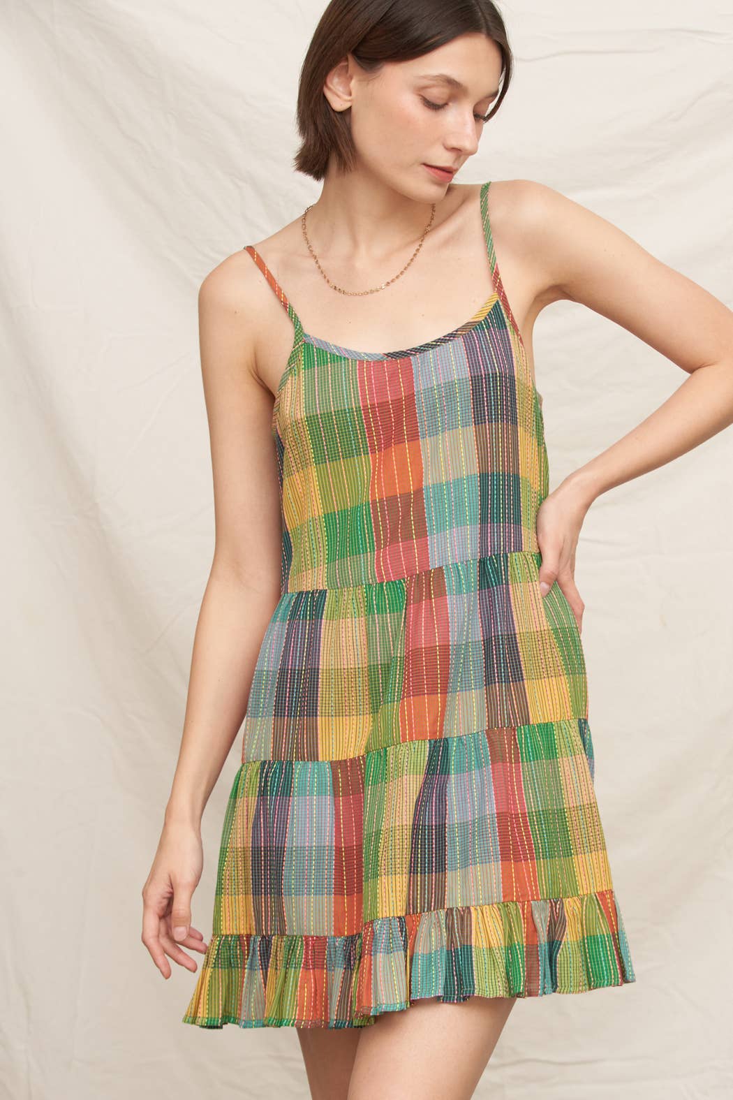 PLAID TIERED MINI DRESS