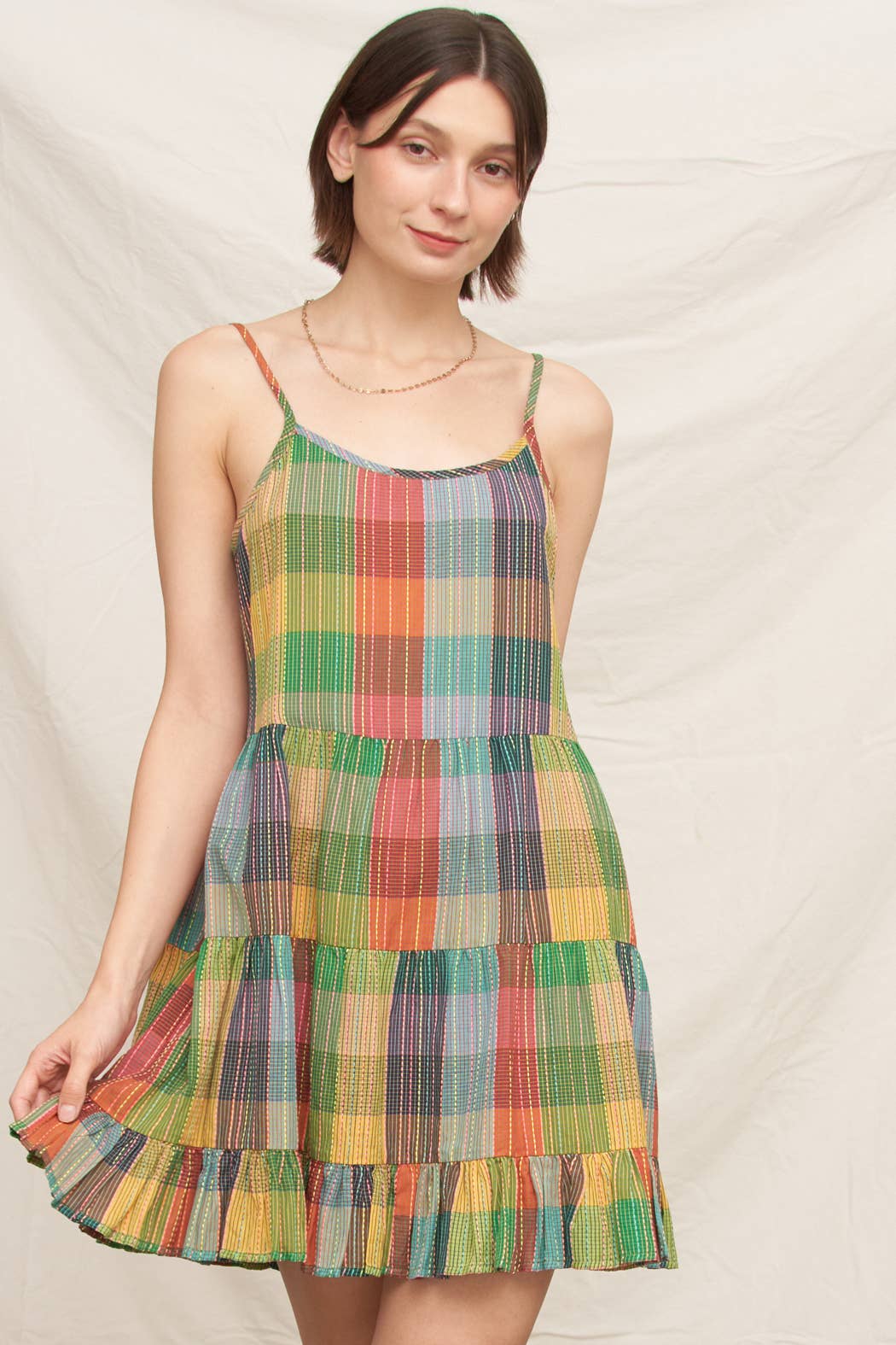 PLAID TIERED MINI DRESS