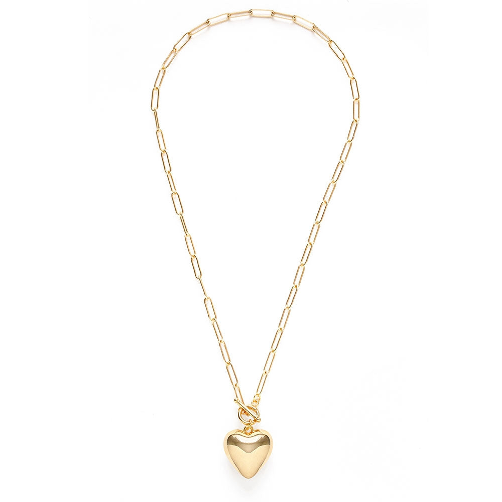 PUFFED HEART ON TOGGLE CHAIN NECKLACE