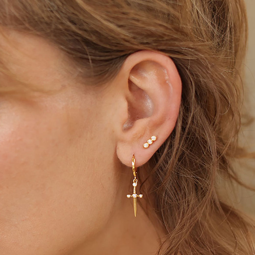 Triple Crystal Bar Stud Earring