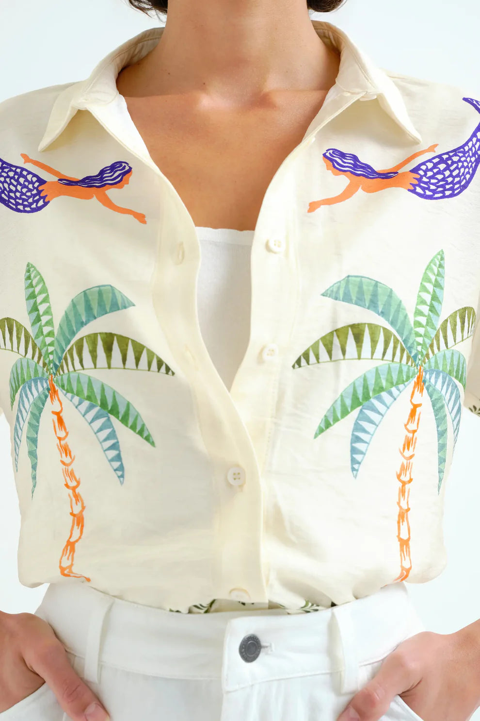PALM AND  MERMAID PRINT SHIRT