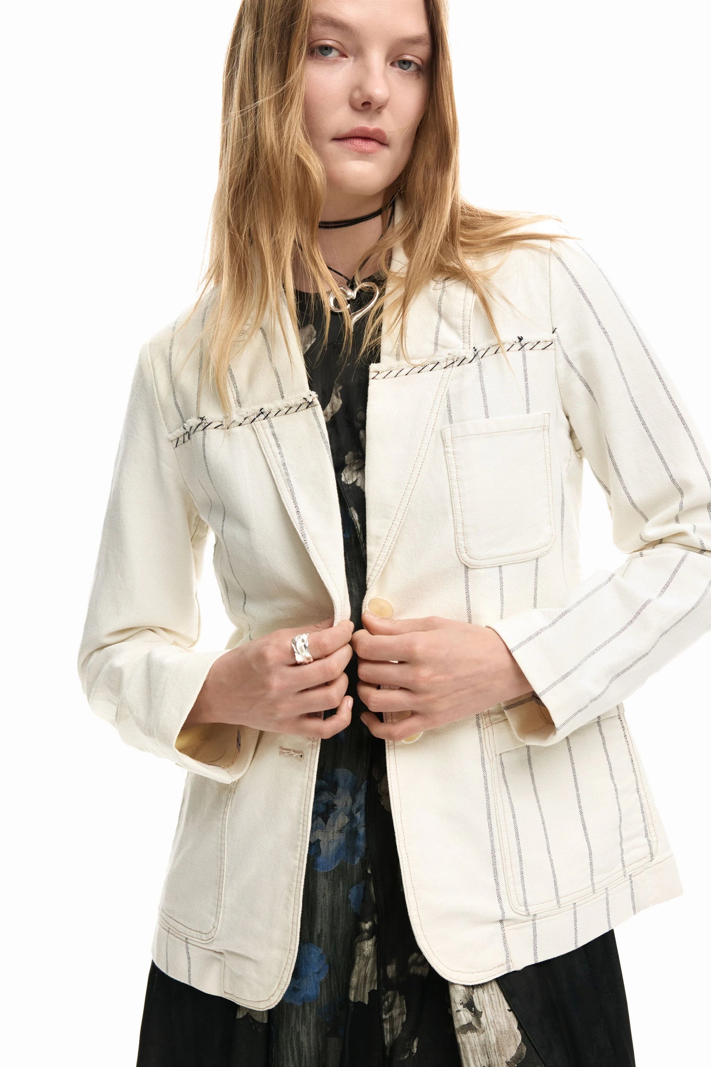 ASYMMETRICAL STRIPED BLAZER