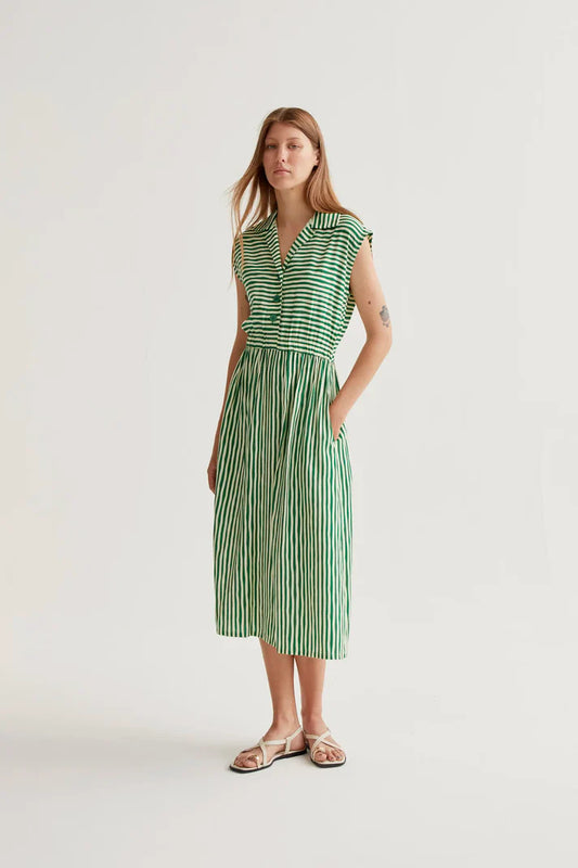 GREEN STRIPE MIDI DRESS