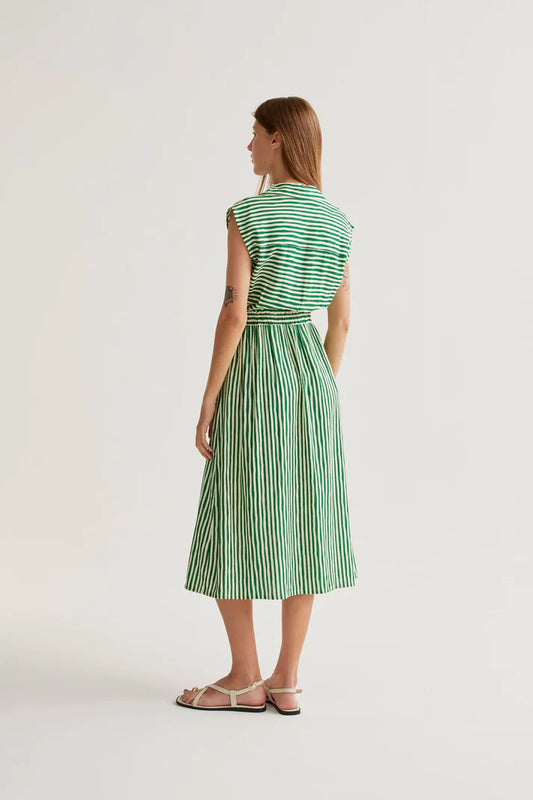 GREEN STRIPE MIDI DRESS