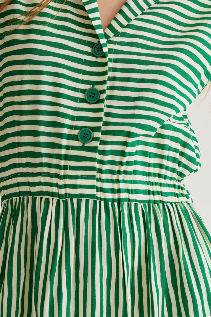 GREEN STRIPE MIDI DRESS