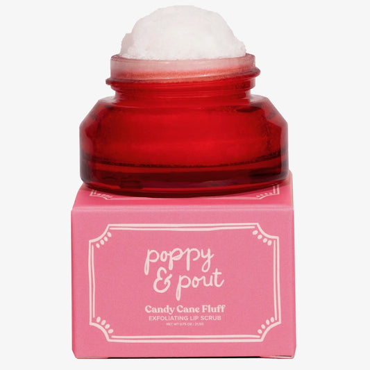 POPPY & POUT LIP SCRUB IN CANDY CANE FLUFF