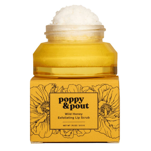 POUT EXFOLIATING LIP SCRUB IN WILD HONEY