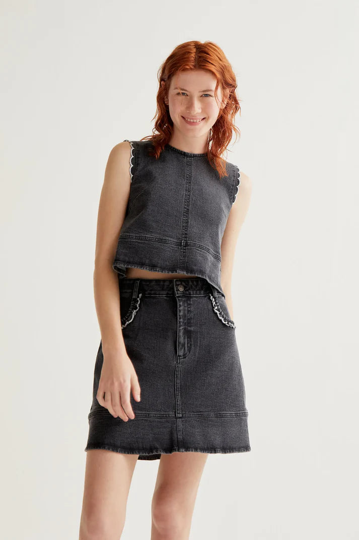 WAVY DENIM SKIRT