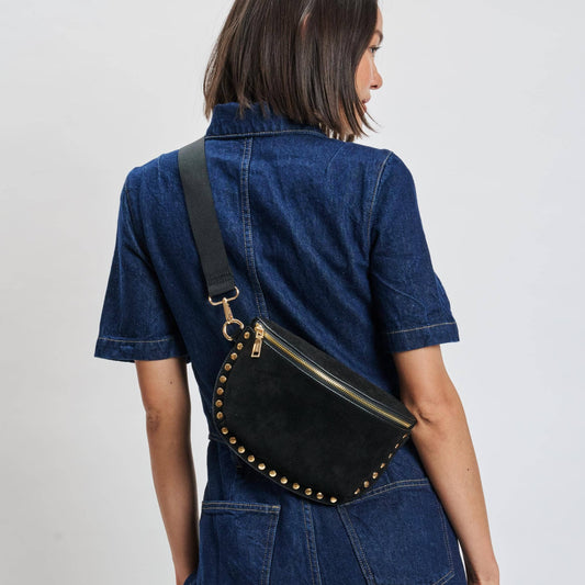 Gizelle-Suede Belt Bag: Black