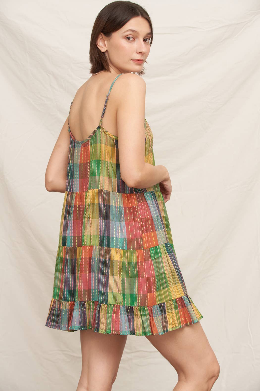 PLAID TIERED MINI DRESS