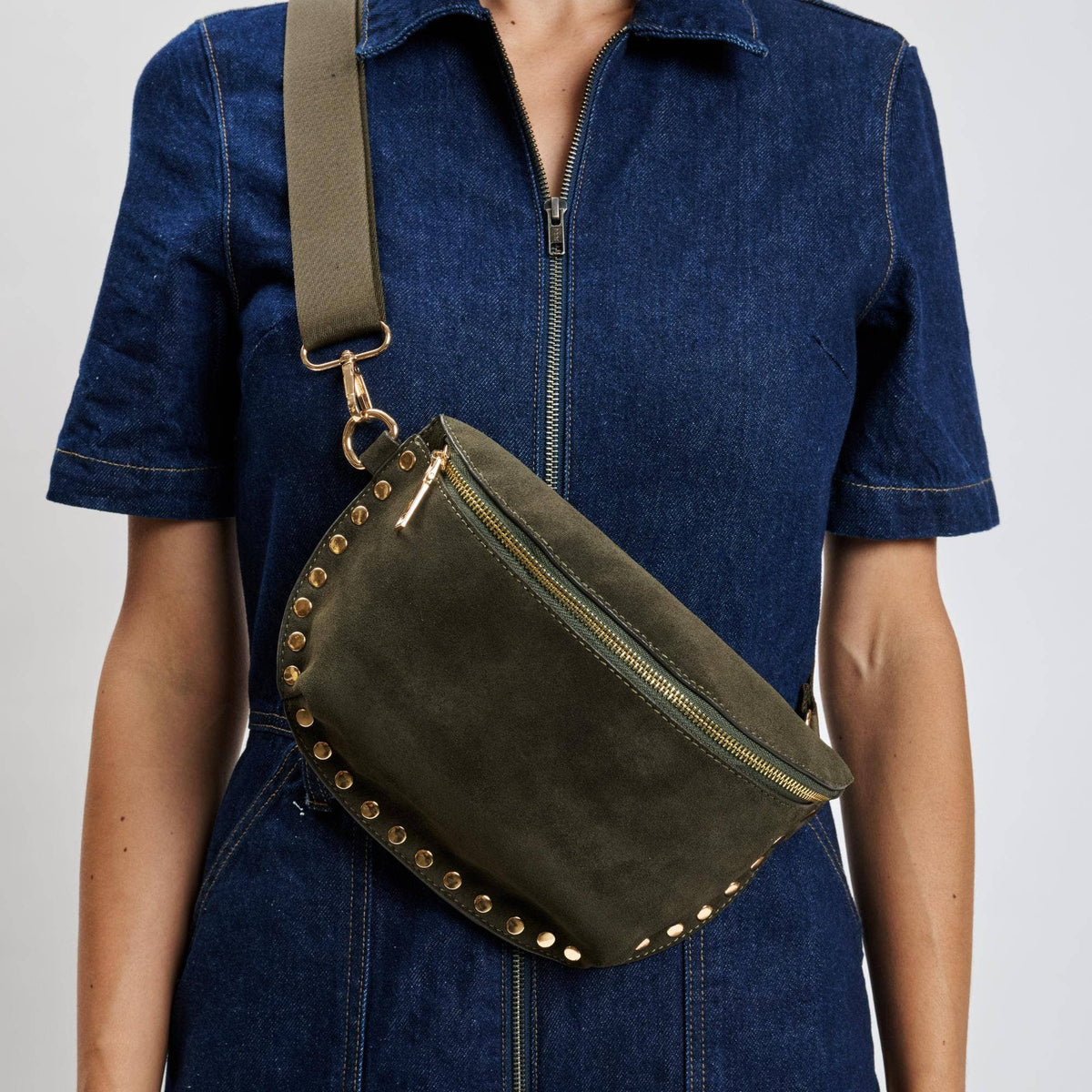 Gizelle-Suede Belt Bag: Tan
