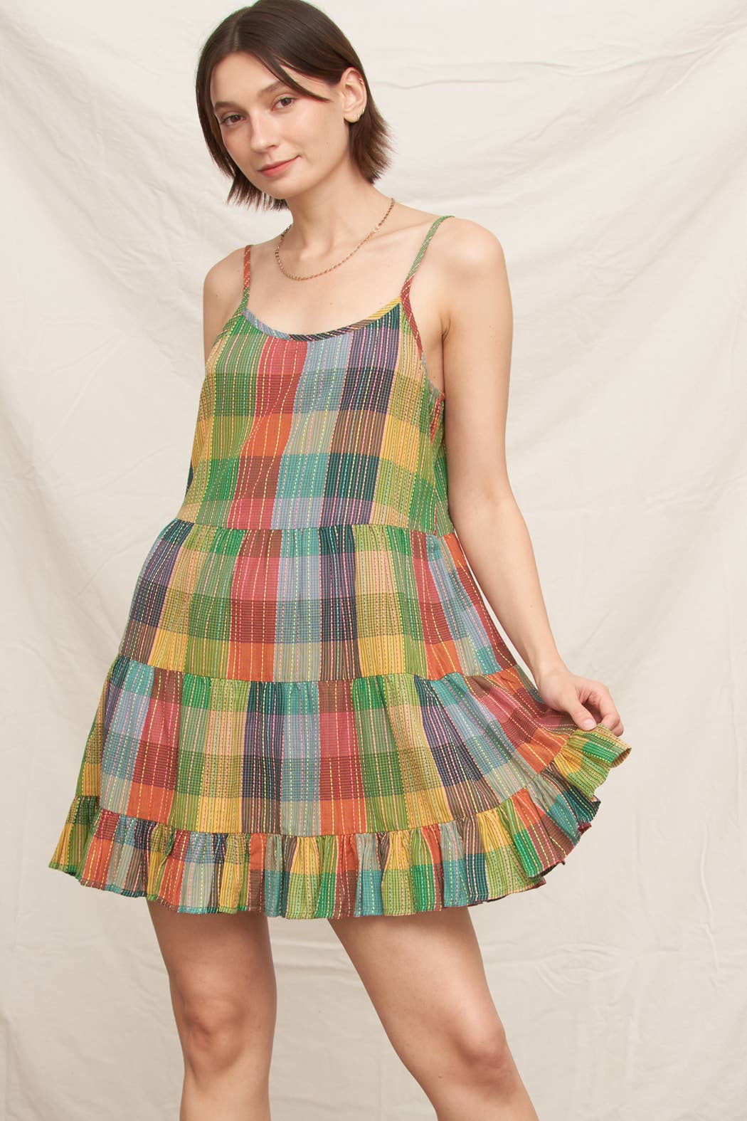 PLAID TIERED MINI DRESS