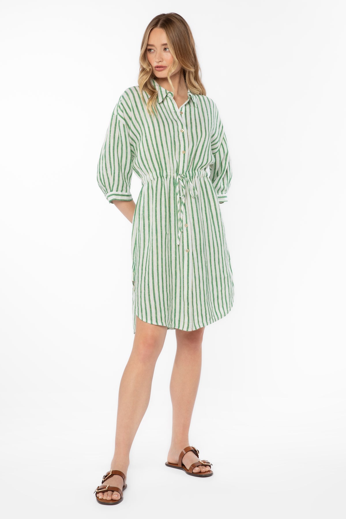 JENNEVA GREEN STRIPE DRESS