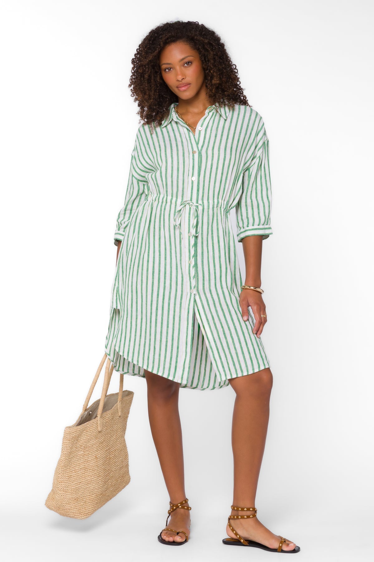 JENNEVA GREEN STRIPE DRESS