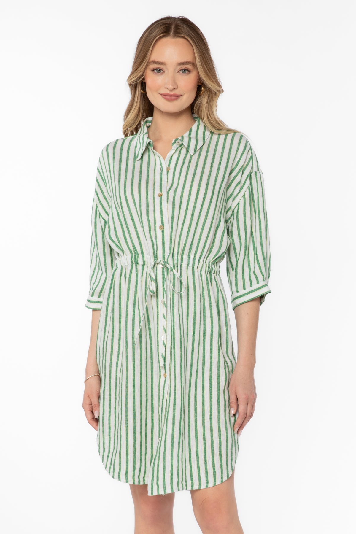 JENNEVA GREEN STRIPE DRESS