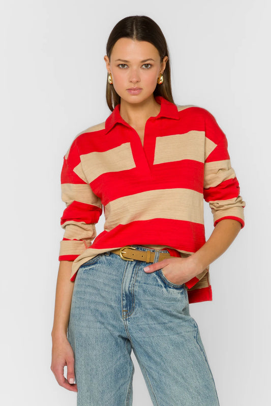 SAILOR RED RUGBY STRIPE TOP
