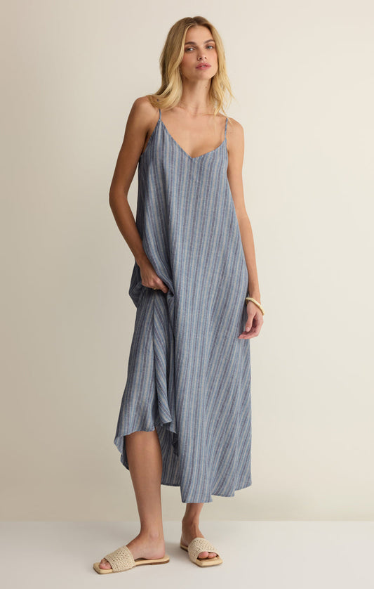 SANDCOMBER STRIPED LINEN MIDI DRESS