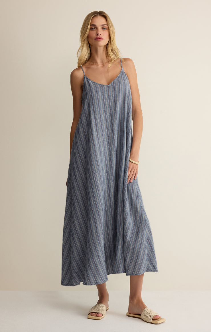 SANDCOMBER STRIPED LINEN MIDI DRESS