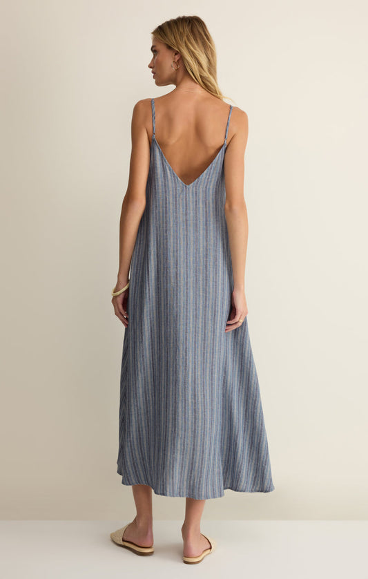 SANDCOMBER STRIPED LINEN MIDI DRESS
