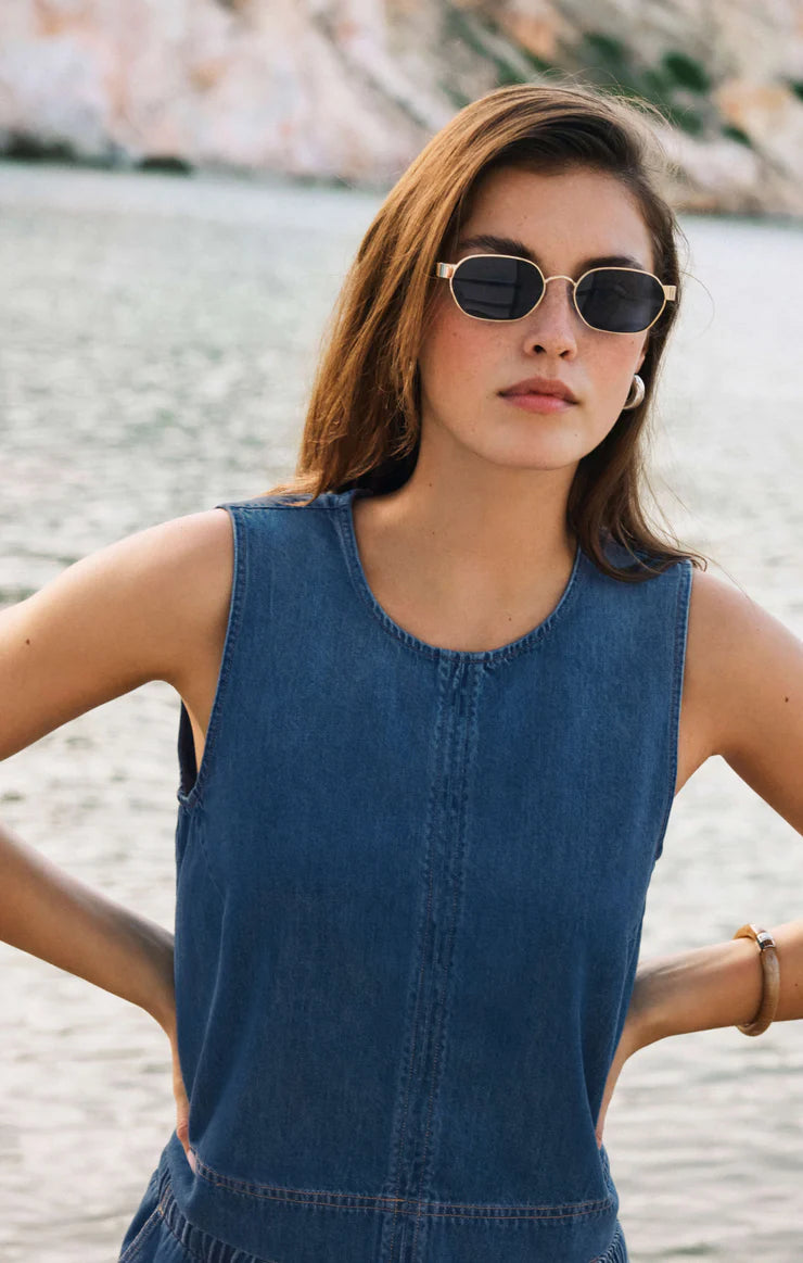 SUN SEEKER DENIM CROPPED TANK
