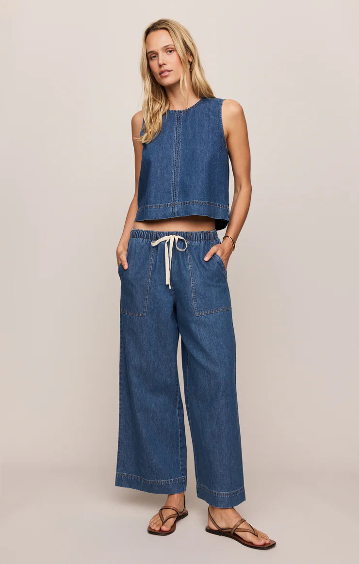 SUN SEEKER DENIM CROPPED TANK